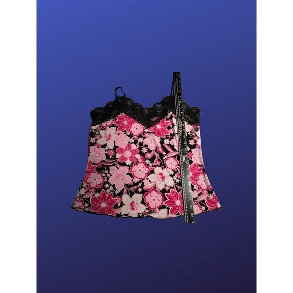J.T.B. Camisole Cami Top w/Floral Lace Trim, PINK FLORAL/BLACK, Size Large, NWOT - Picture 7 of 8